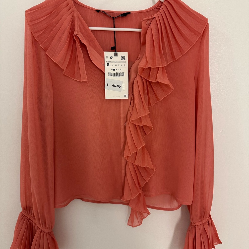 Elegant Coral Ruffle Blouse